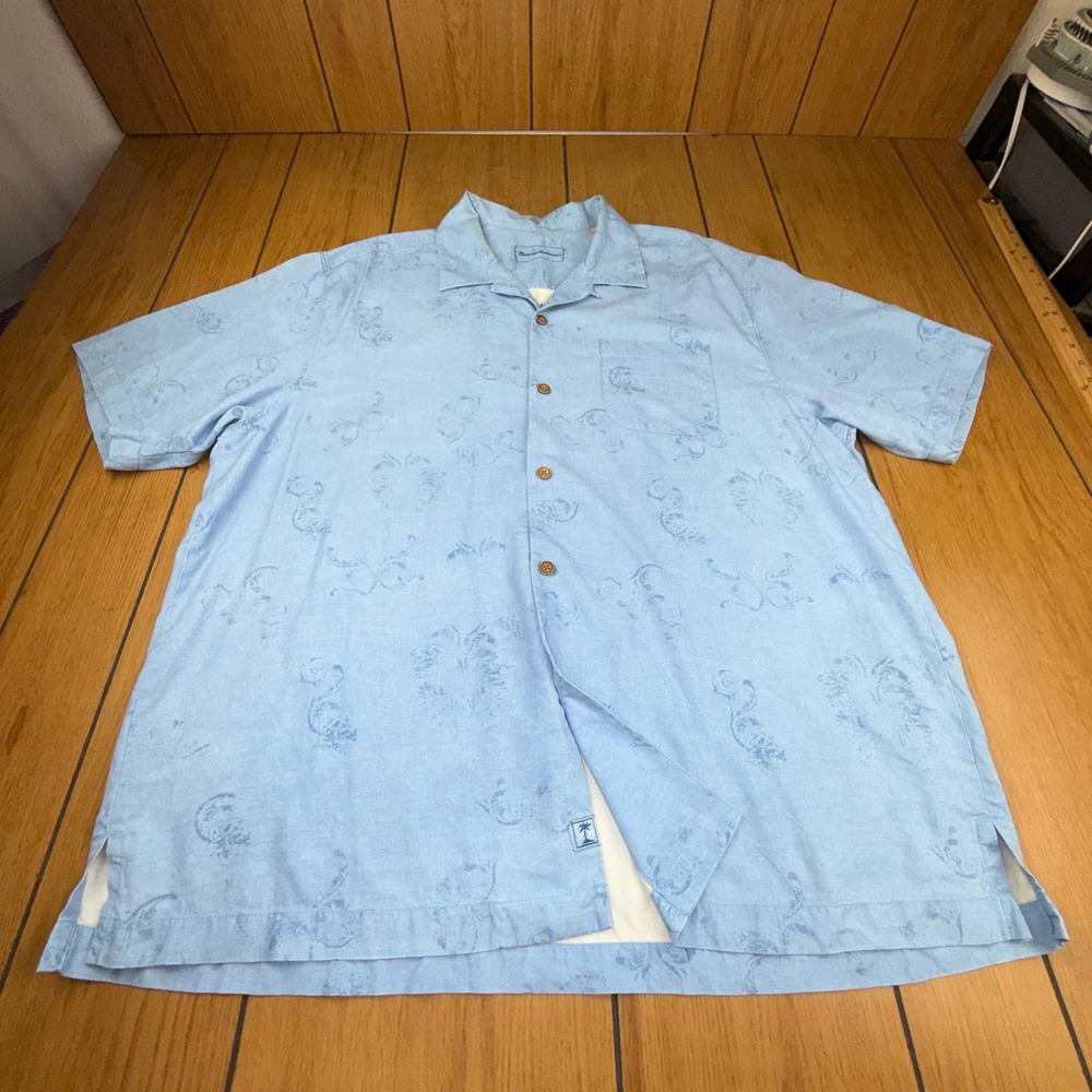 Tommy Bahama Mens XL Blue 100% Silk Embroidered La Costa de Relaxo Camp Shirt